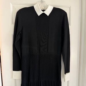 Tory Burch Sabina Contrast Collar Knit Dress Black and White